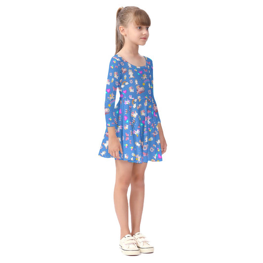 Unicorn Kid's Long Sleeve Dress - Blue