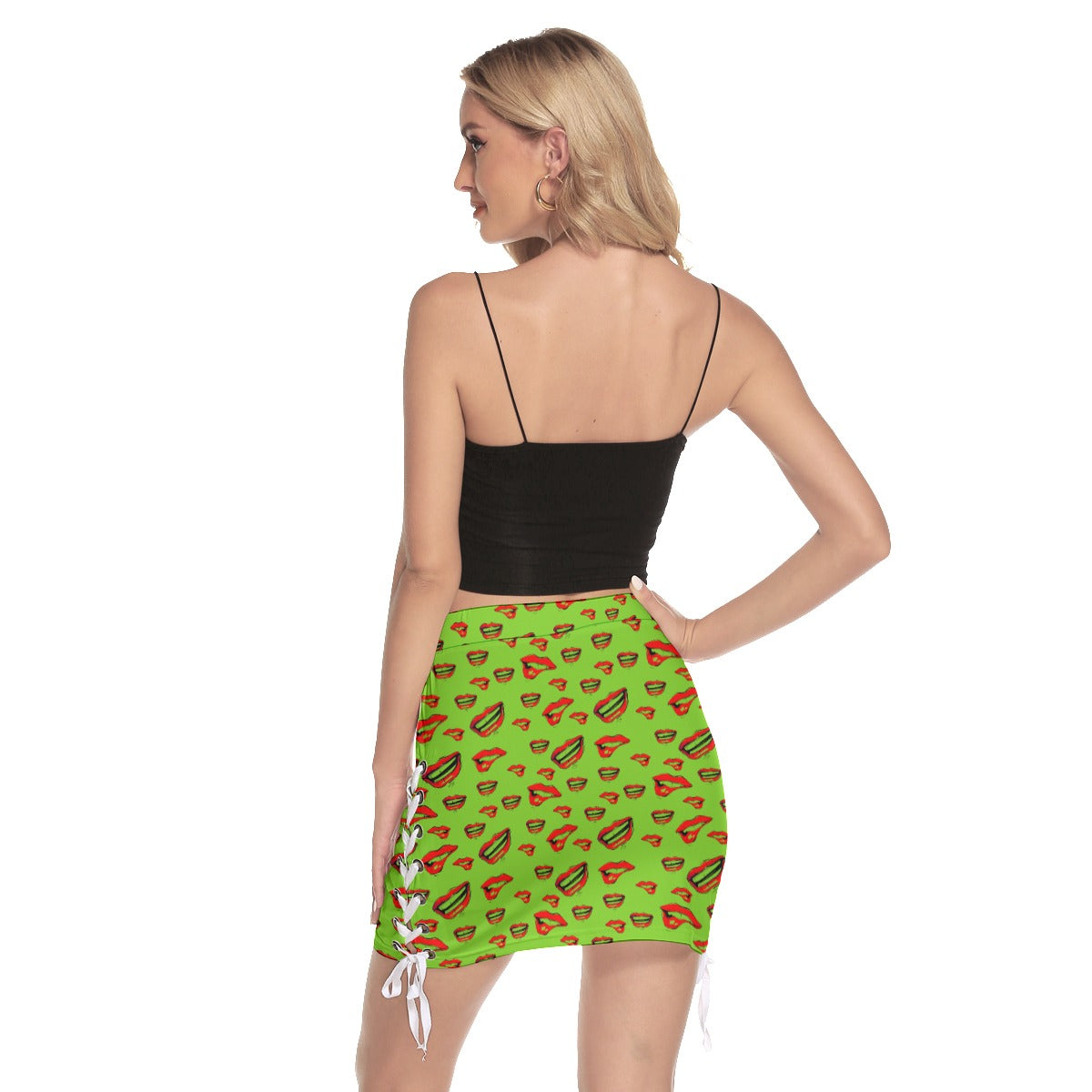 Red Lips - Mini Skirt With Side Strap Closure