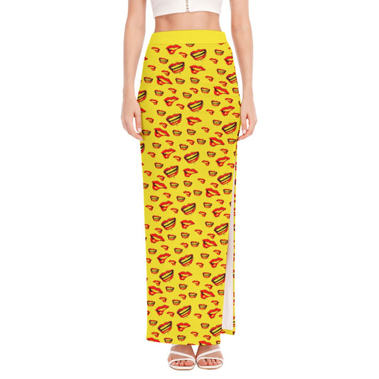 Red Lips - Side High Slit Long Skirt