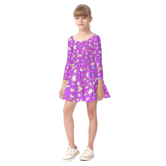 Unicorn - Kid's Long Sleeve Dress - Purple