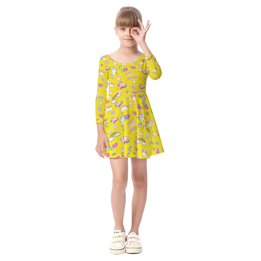 Unicorn - Kid's Long Sleeve Dress - Yellow