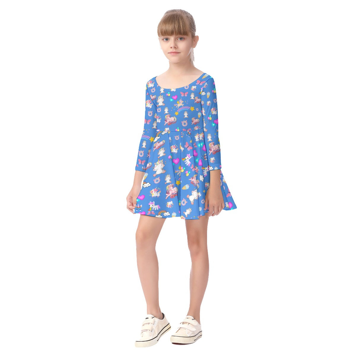 Unicorn Kid's Long Sleeve Dress - Blue