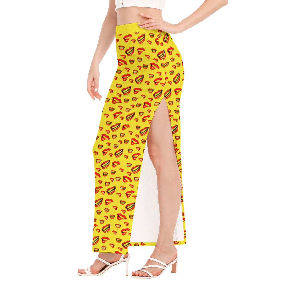 Red Lips - Side High Slit Long Skirt