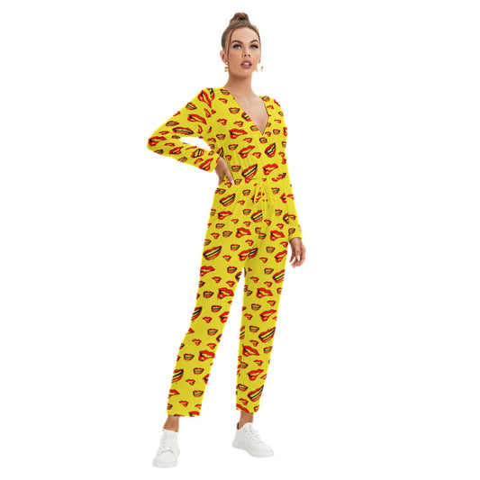 Red Lips -V-neck High Waist Jumpsuit