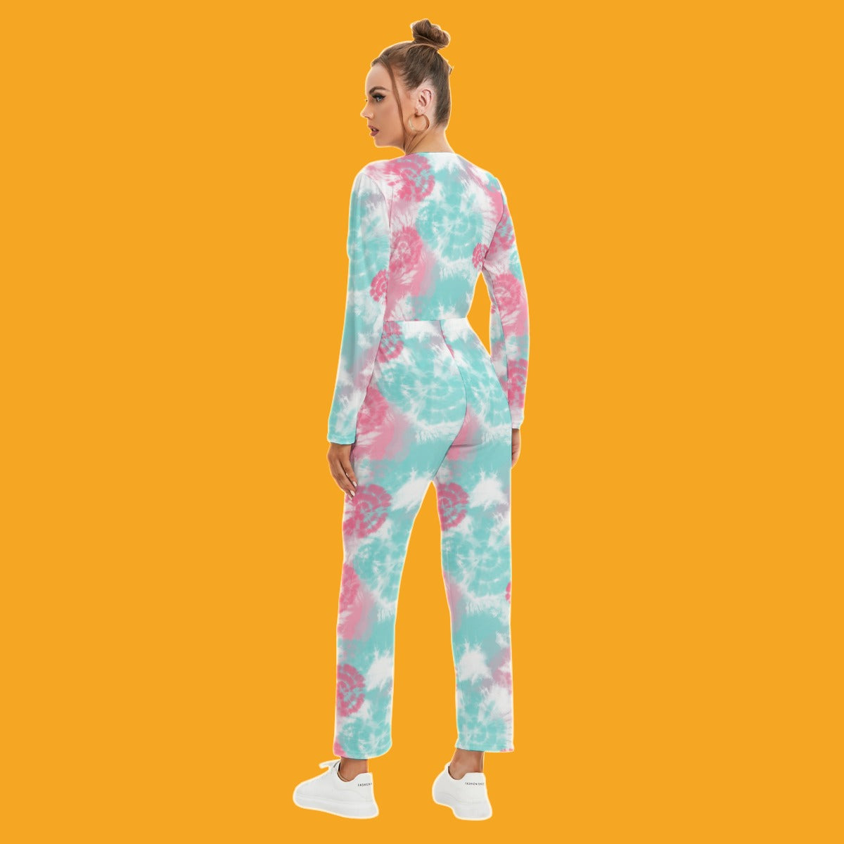 V-neck High Waist Jumpsuit - Tie dye