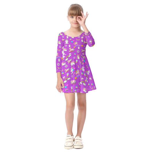 Unicorn - Kid's Long Sleeve Dress - Purple