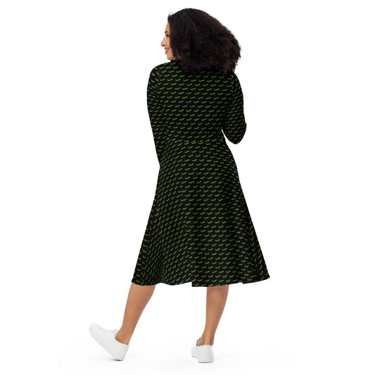 Green Snake long sleeve midi dress - Black