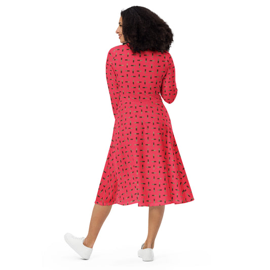 Cola - long sleeve midi dress - Red