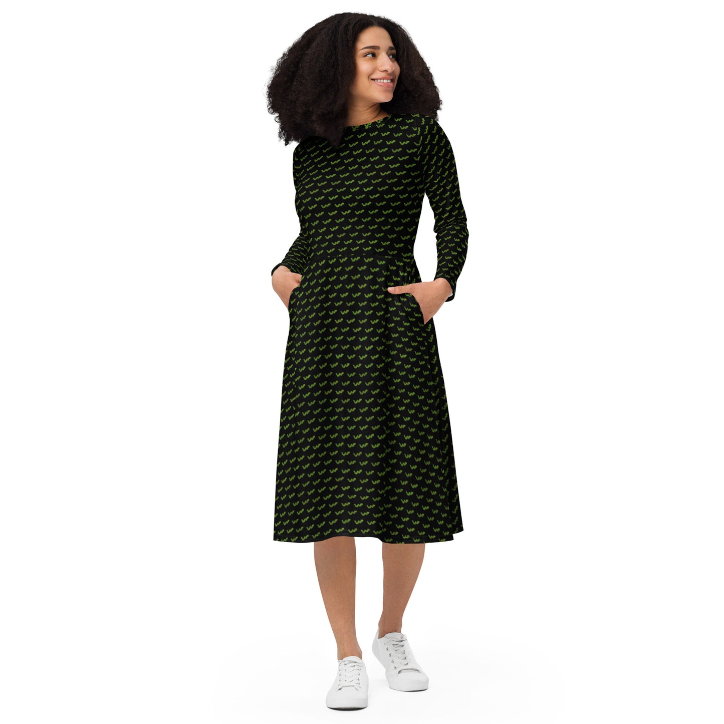 Green Snake long sleeve midi dress - Black