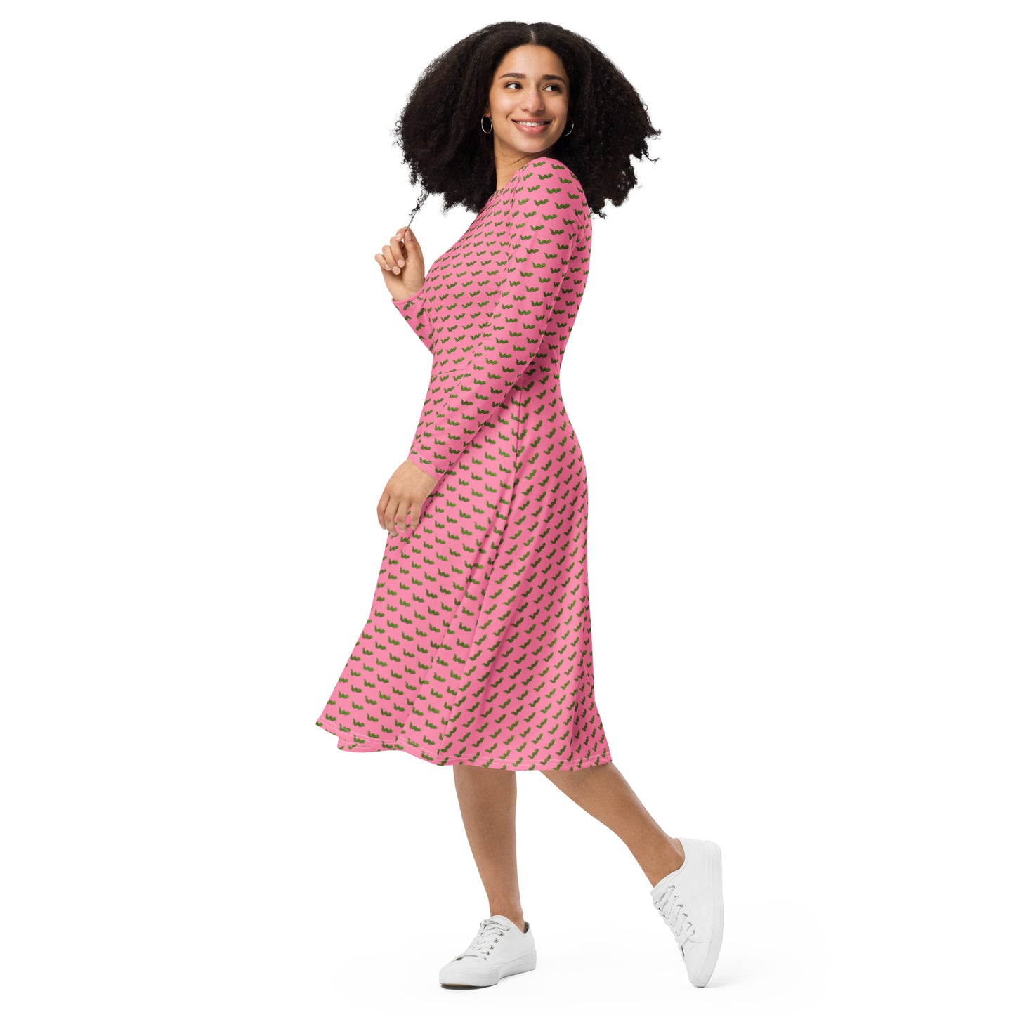 Green Snake long sleeve midi dress - Pink