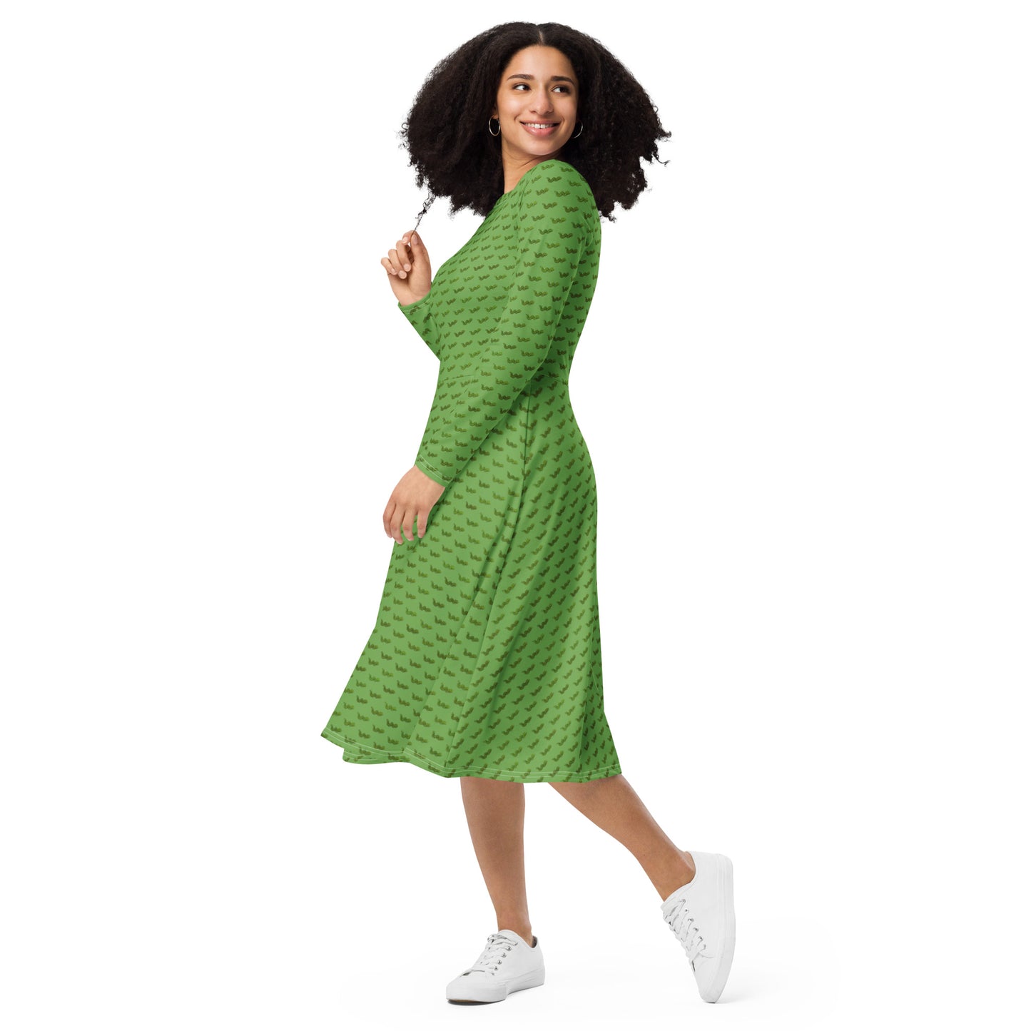 Green Snake long sleeve midi dress - Green