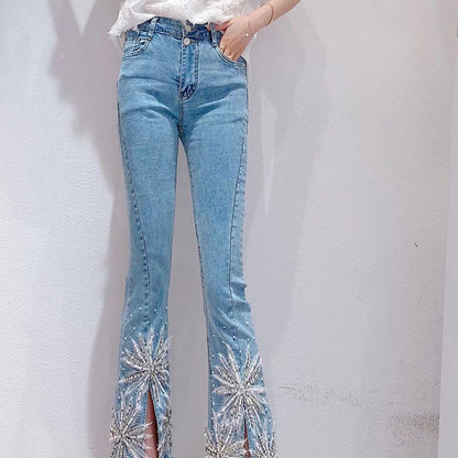 Women's Heavy Industry Beaded Diamond Slit Jeans