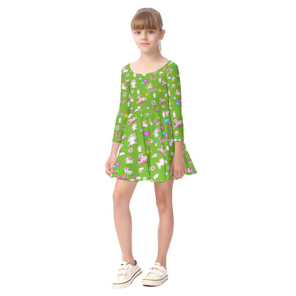 Unicorn - Kid's Long Sleeve Dress - Green
