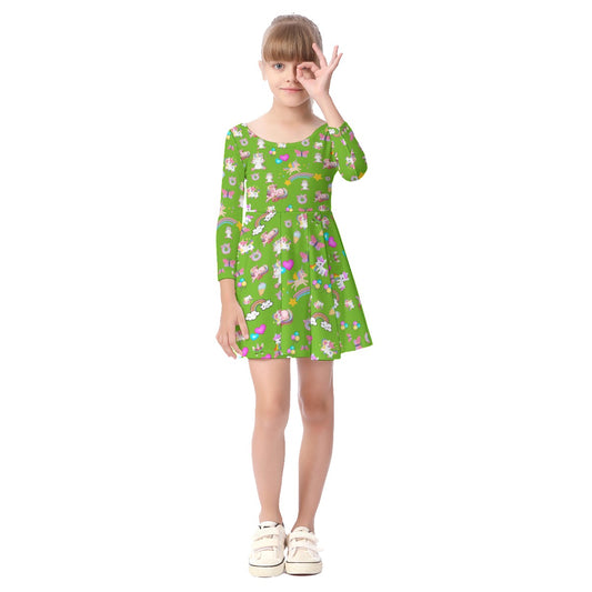 Unicorn - Kid's Long Sleeve Dress - Green