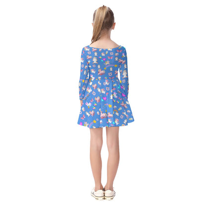 Unicorn Kid's Long Sleeve Dress - Blue