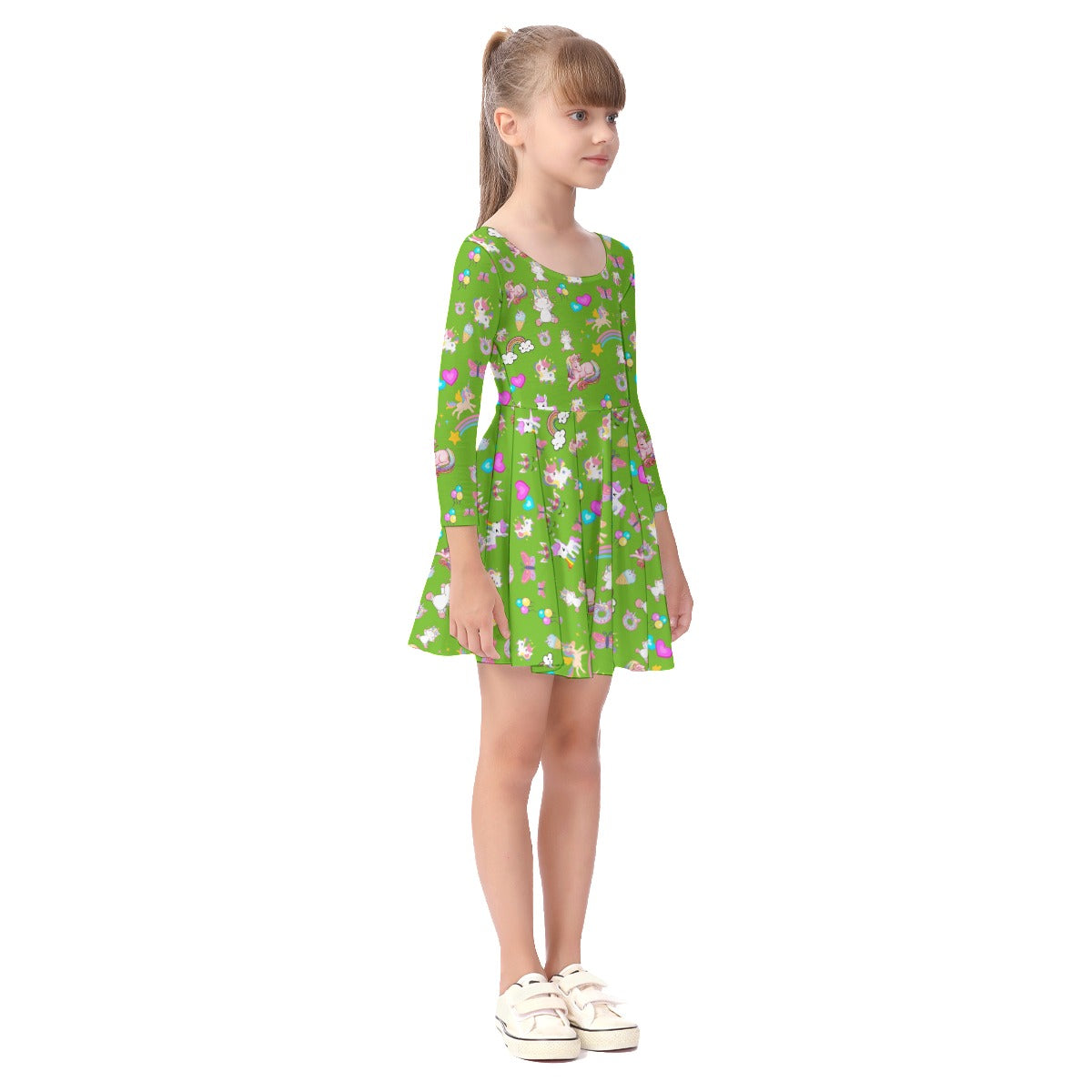 Unicorn - Kid's Long Sleeve Dress - Green