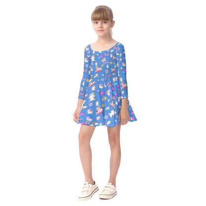 Unicorn Kid's Long Sleeve Dress - Blue