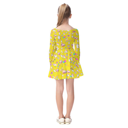 Unicorn - Kid's Long Sleeve Dress - Yellow