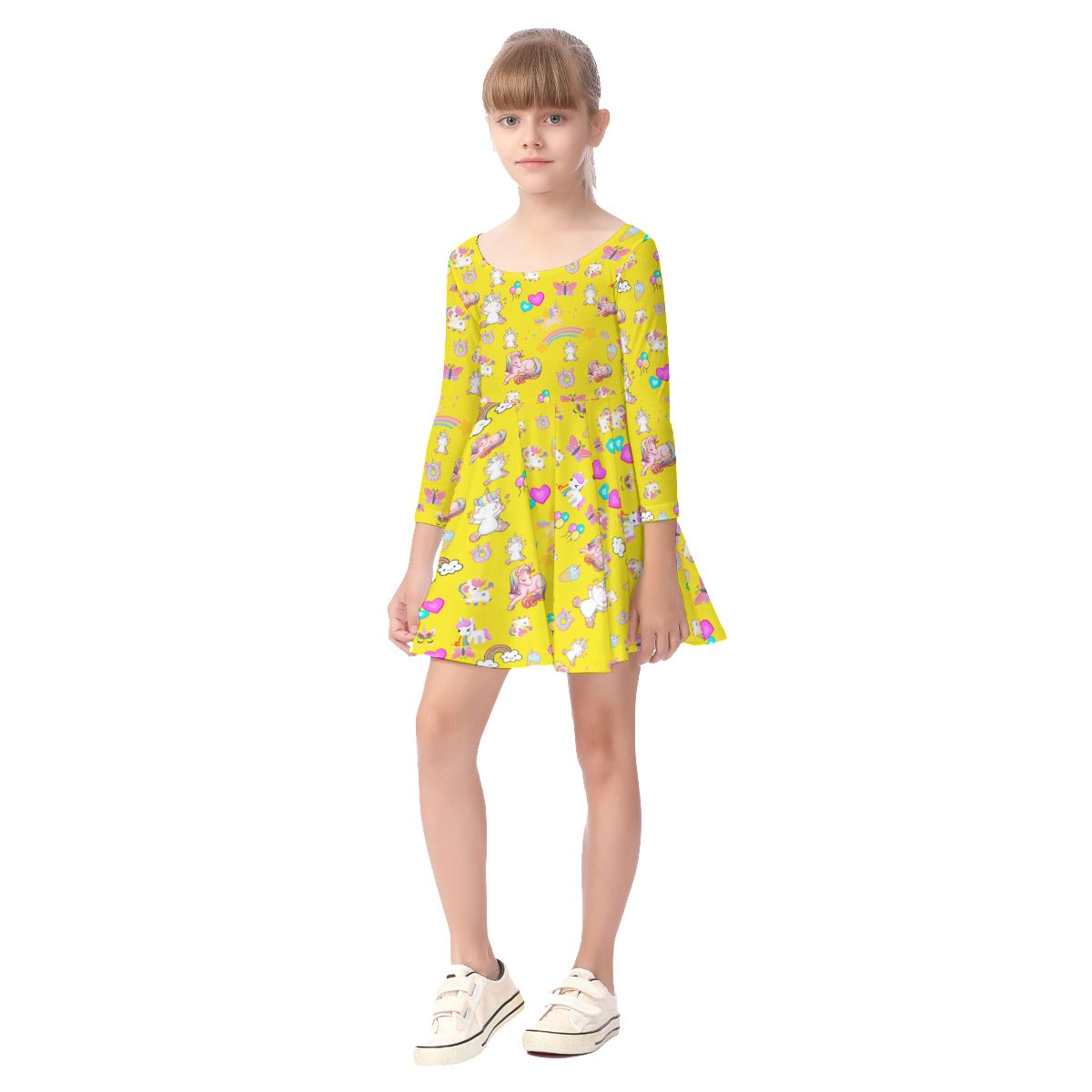 Unicorn - Kid's Long Sleeve Dress - Yellow