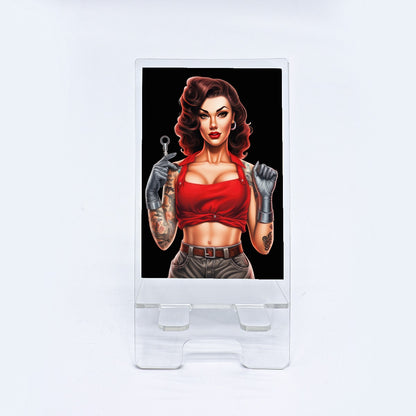 Vintage Pinup Girl - Mechanic- Phone holder - Acrylic