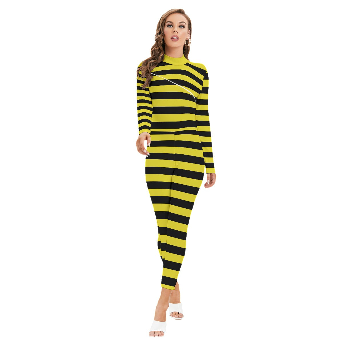 Long-sleeved High-neck Jumpsuit With Zipper
