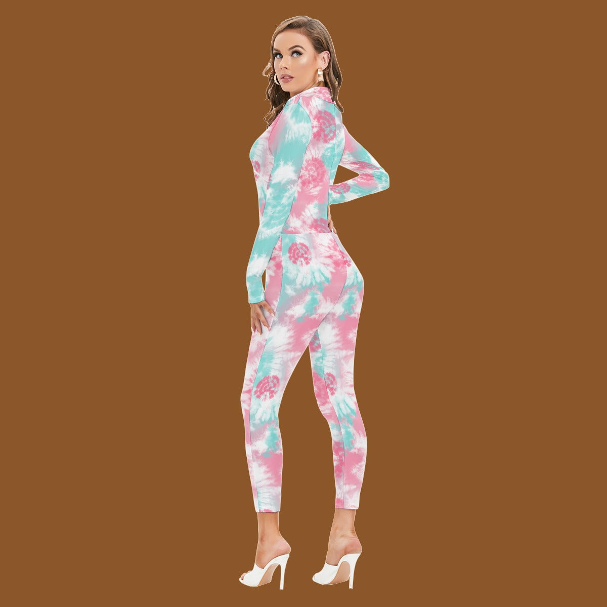 Long-sleeved High-neck Jumpsuit With Zipper - Tie dye