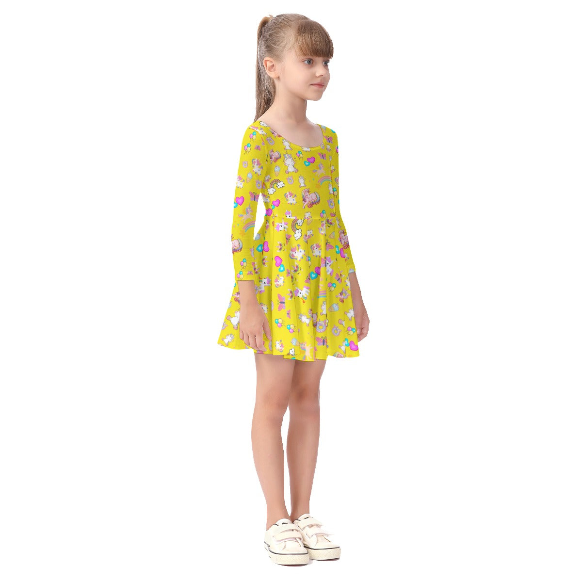 Unicorn - Kid's Long Sleeve Dress - Yellow
