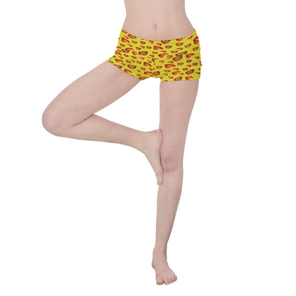 Red Lips - Yoga Shorts - Yellow