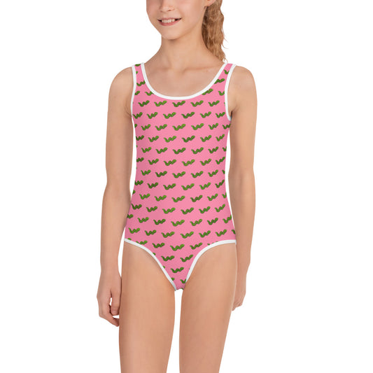 Green Snake - Kids Swimsuit Pink