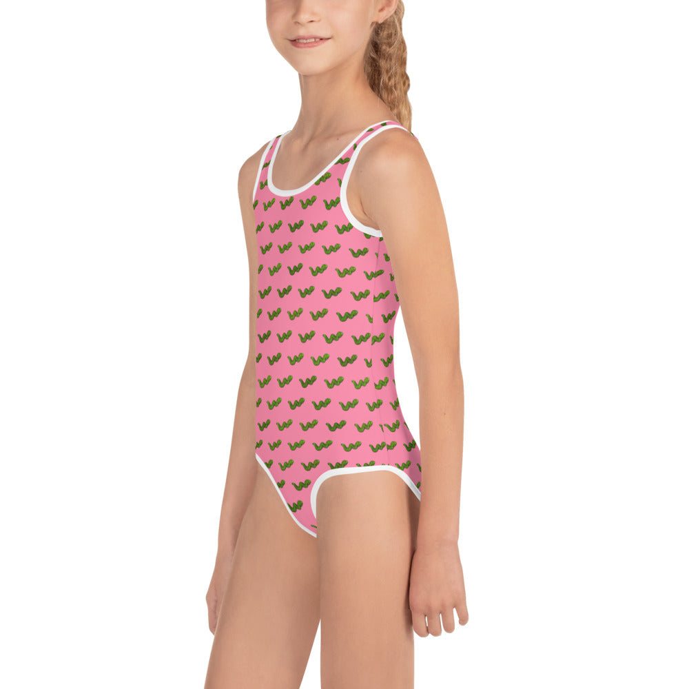 Green Snake - Kids Swimsuit Pink