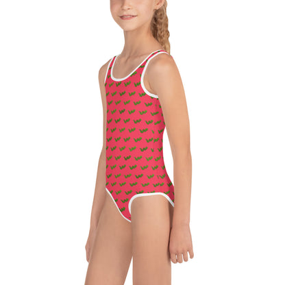 Green Snake - Kids Swimsuit Red