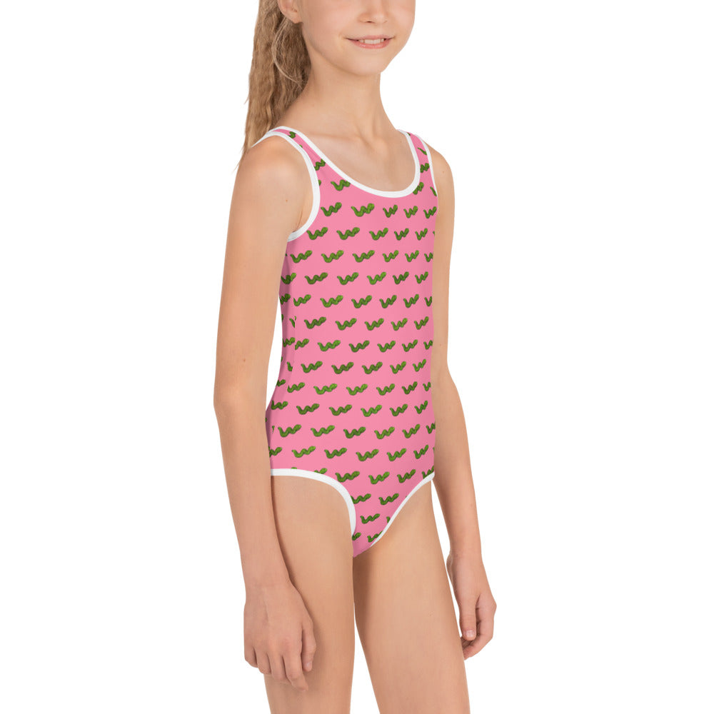 Green Snake - Kids Swimsuit Pink