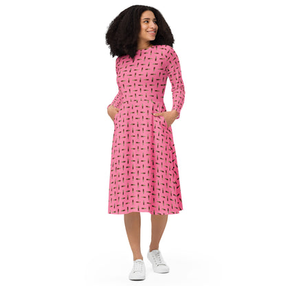 Cola - long sleeve midi dress - Pink
