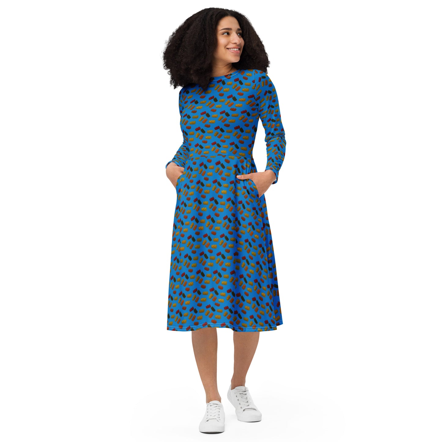 Gummy Bears long sleeve midi dress - Blue