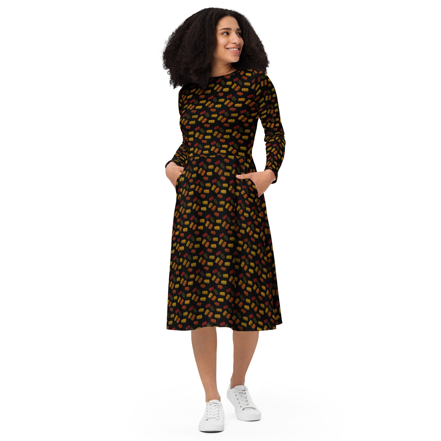 Gummy Bears long sleeve midi dress - Black