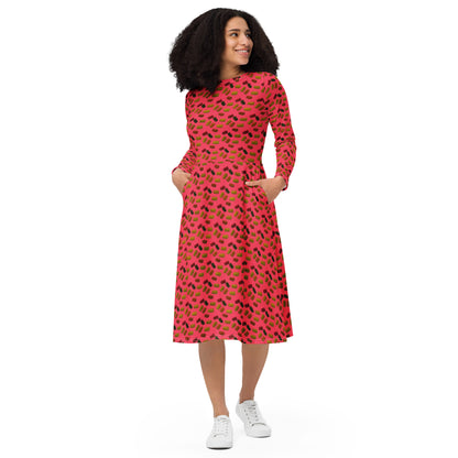 Gummy Bears long sleeve midi dress - Red