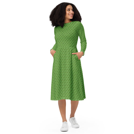 Green Snake long sleeve midi dress - Green