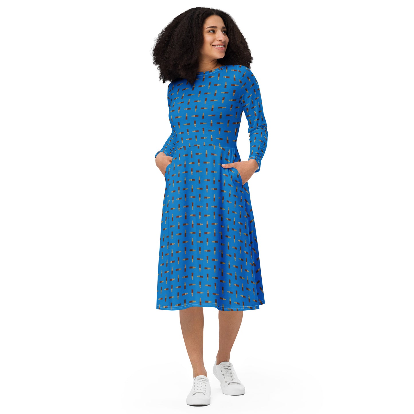 Cola - long sleeve midi dress - Blue