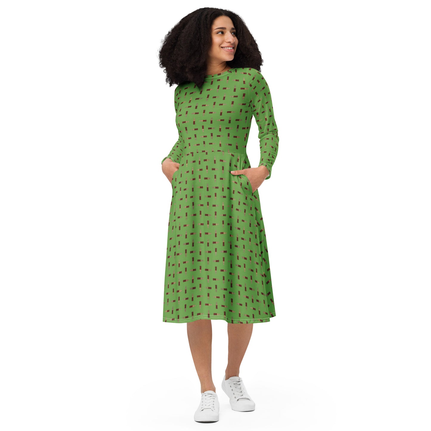 Cola - long sleeve midi dress - Green