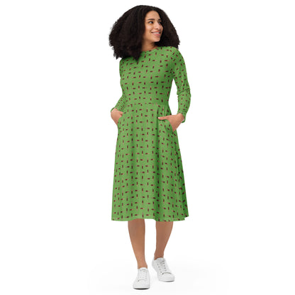 Cola - long sleeve midi dress - Green