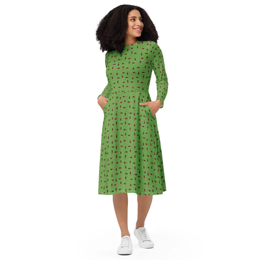 Cola - long sleeve midi dress - Green