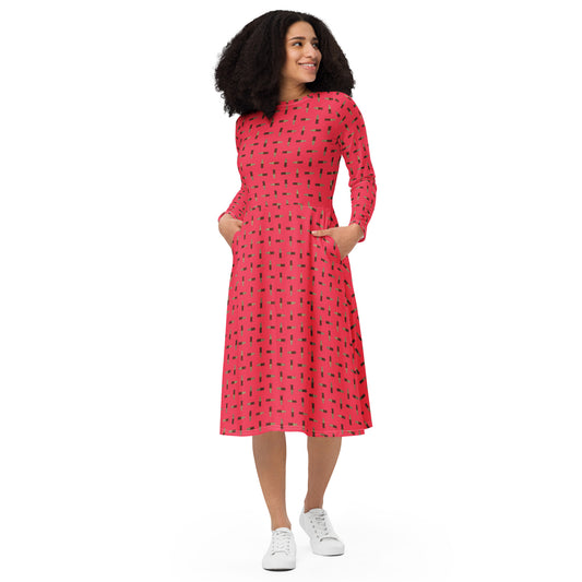 Cola - long sleeve midi dress - Red