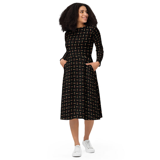 Cola - long sleeve midi dress - Black