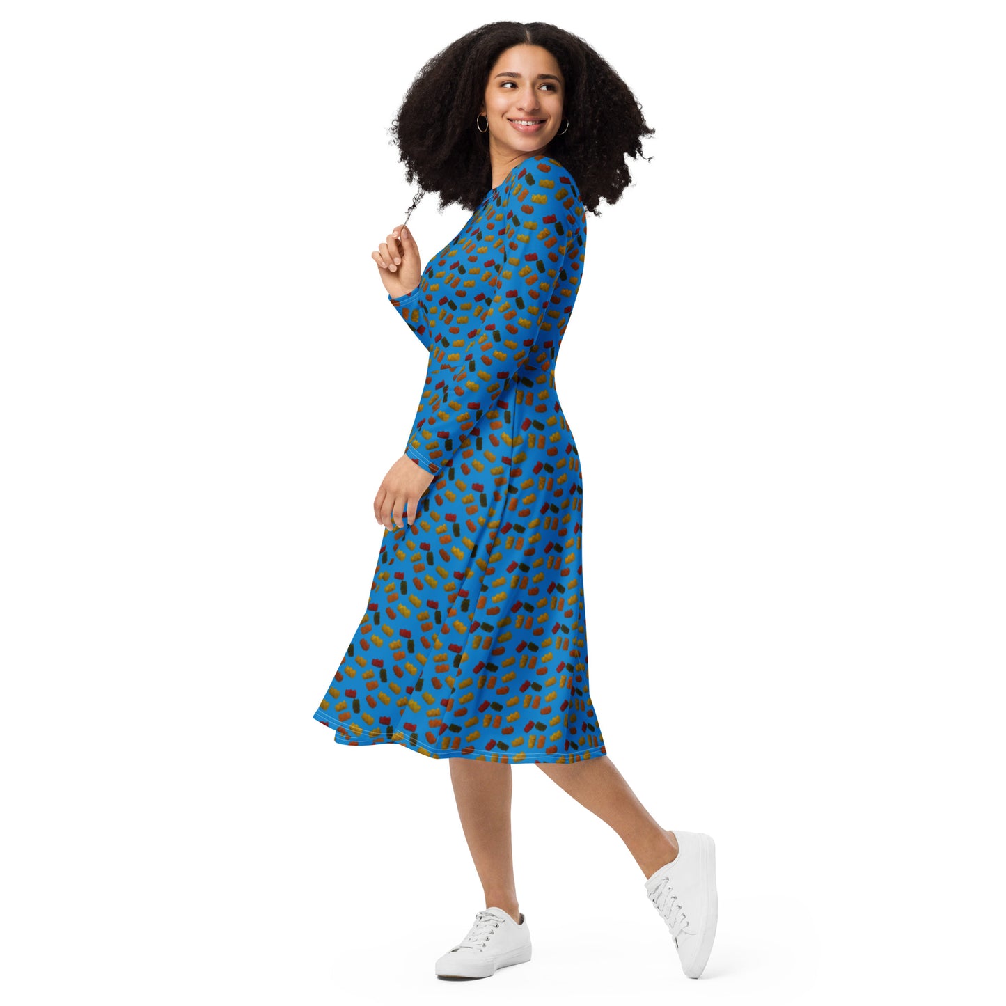 Gummy Bears long sleeve midi dress - Blue