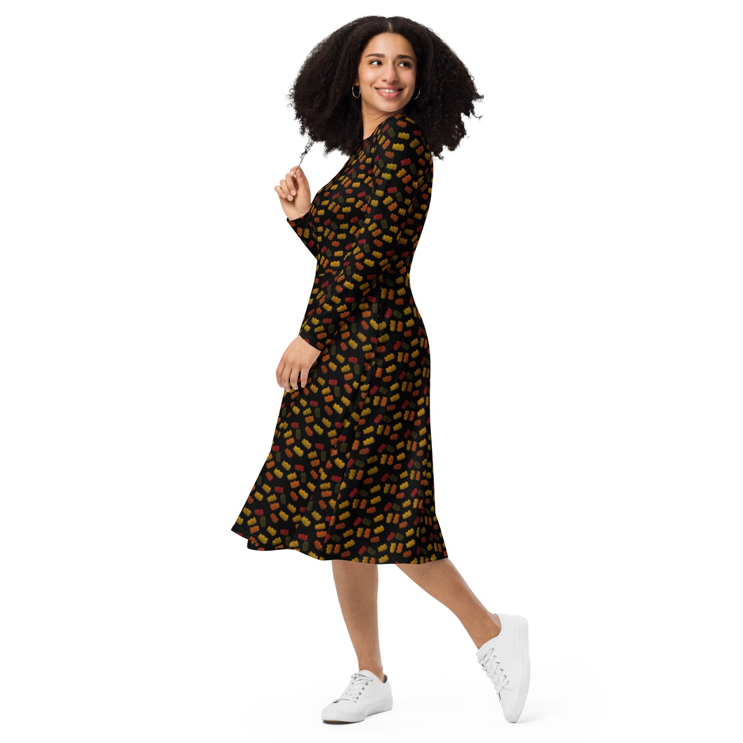 Gummy Bears long sleeve midi dress - Black