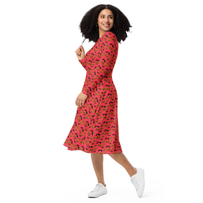 Gummy Bears long sleeve midi dress - Red