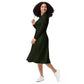 Green Snake long sleeve midi dress - Black