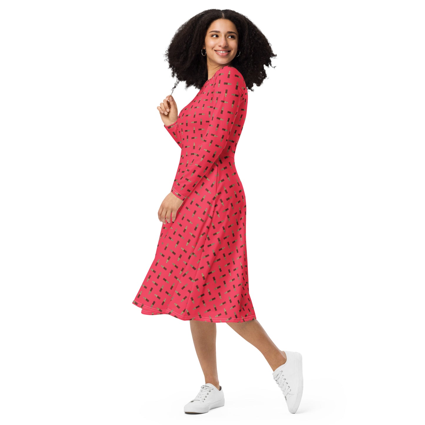 Cola - long sleeve midi dress - Red