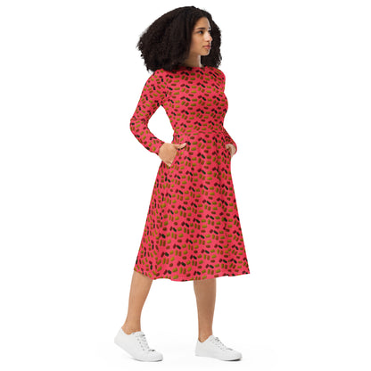 Gummy Bears long sleeve midi dress - Red