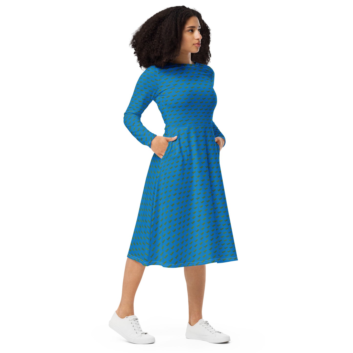 Green Snake long sleeve midi dress - Blue